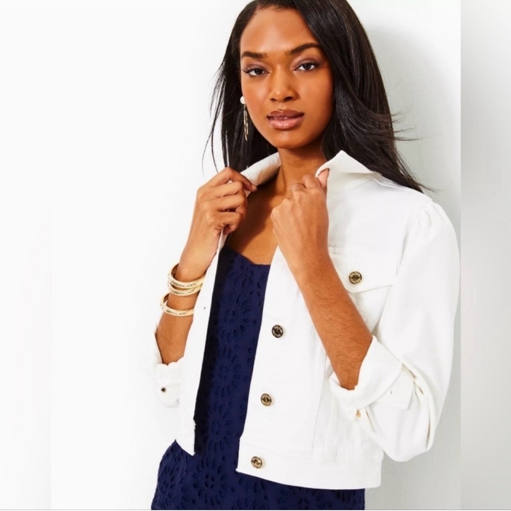 Lilly Pulitzer Laylani White Denim Jacket EUC